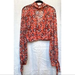 All Dolled Up Floral Print Mock Neck Crop Blouse